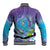 Hawaii Honu Baseball Jacket Tropical Flowers Purple Gradient