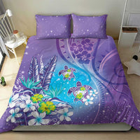 Hawaii Honu Bedding Set Tropical Flowers Purple Gradient