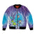 Hawaii Honu Bomber Jacket Tropical Flowers Purple Gradient