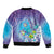 Hawaii Honu Bomber Jacket Tropical Flowers Purple Gradient