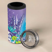 Hawaii Honu 4 in 1 Can Cooler Tumbler Tropical Flowers Purple Gradient