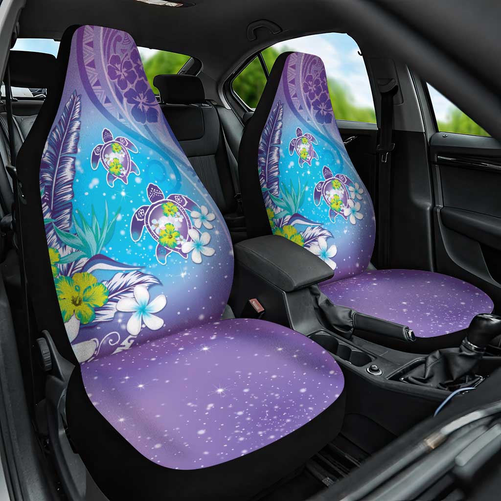 Hawaii Honu Car Seat Cover Tropical Flowers Purple Gradient