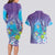 Hawaii Honu Couples Matching Long Sleeve Bodycon Dress and Hawaiian Shirt Tropical Flowers Purple Gradient