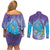 Hawaii Honu Couples Matching Off Shoulder Short Dress and Long Sleeve Button Shirt Tropical Flowers Purple Gradient