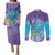 Hawaii Honu Couples Matching Puletasi and Long Sleeve Button Shirt Tropical Flowers Purple Gradient