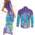 Hawaii Honu Couples Matching Short Sleeve Bodycon Dress and Long Sleeve Button Shirt Tropical Flowers Purple Gradient