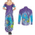 Hawaii Honu Couples Matching Summer Maxi Dress and Long Sleeve Button Shirt Tropical Flowers Purple Gradient