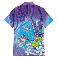 Hawaii Honu Family Matching Long Sleeve Bodycon Dress and Hawaiian Shirt Tropical Flowers Purple Gradient