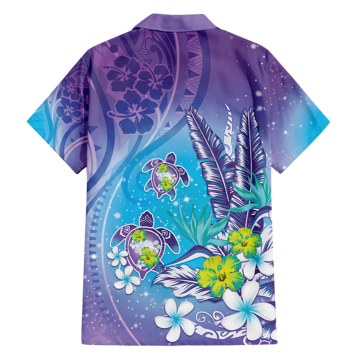 Hawaii Honu Family Matching Off The Shoulder Long Sleeve Dress and Hawaiian Shirt Tropical Flowers Purple Gradient