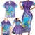 Hawaii Honu Family Matching Short Sleeve Bodycon Dress and Hawaiian Shirt Tropical Flowers Purple Gradient