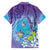 Hawaii Honu Family Matching Short Sleeve Bodycon Dress and Hawaiian Shirt Tropical Flowers Purple Gradient