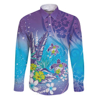 Hawaii Honu Family Matching Short Sleeve Bodycon Dress and Hawaiian Shirt Tropical Flowers Purple Gradient