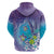 Hawaii Honu Hoodie Tropical Flowers Purple Gradient