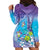 Hawaii Honu Hoodie Dress Tropical Flowers Purple Gradient