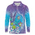 Hawaii Honu Long Sleeve Polo Shirt Tropical Flowers Purple Gradient