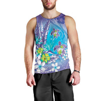 Hawaii Honu Men Tank Top Tropical Flowers Purple Gradient