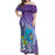 Hawaii Honu Off Shoulder Maxi Dress Tropical Flowers Purple Gradient