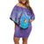 Hawaii Honu Off Shoulder Short Dress Tropical Flowers Purple Gradient