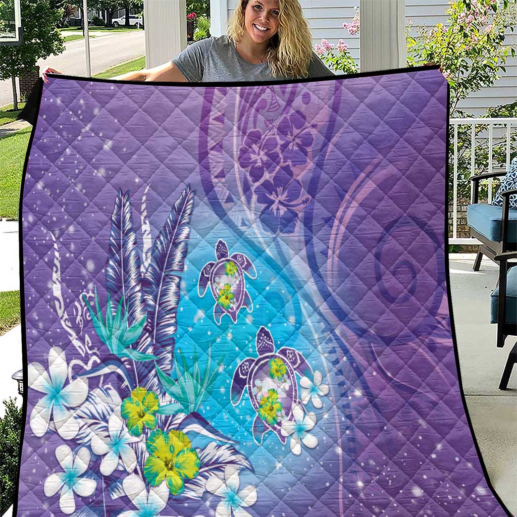 Hawaii Honu Quilt Tropical Flowers Purple Gradient