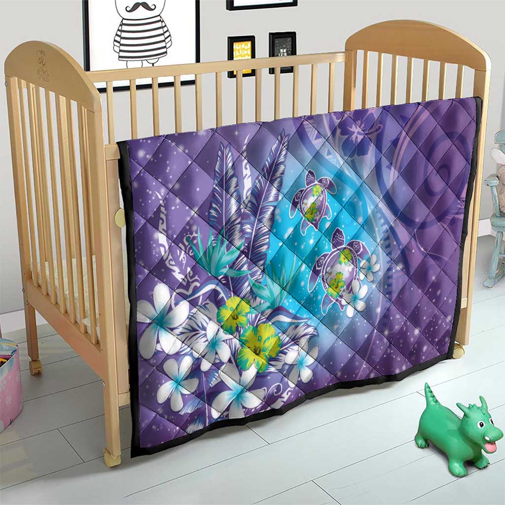 Hawaii Honu Quilt Tropical Flowers Purple Gradient