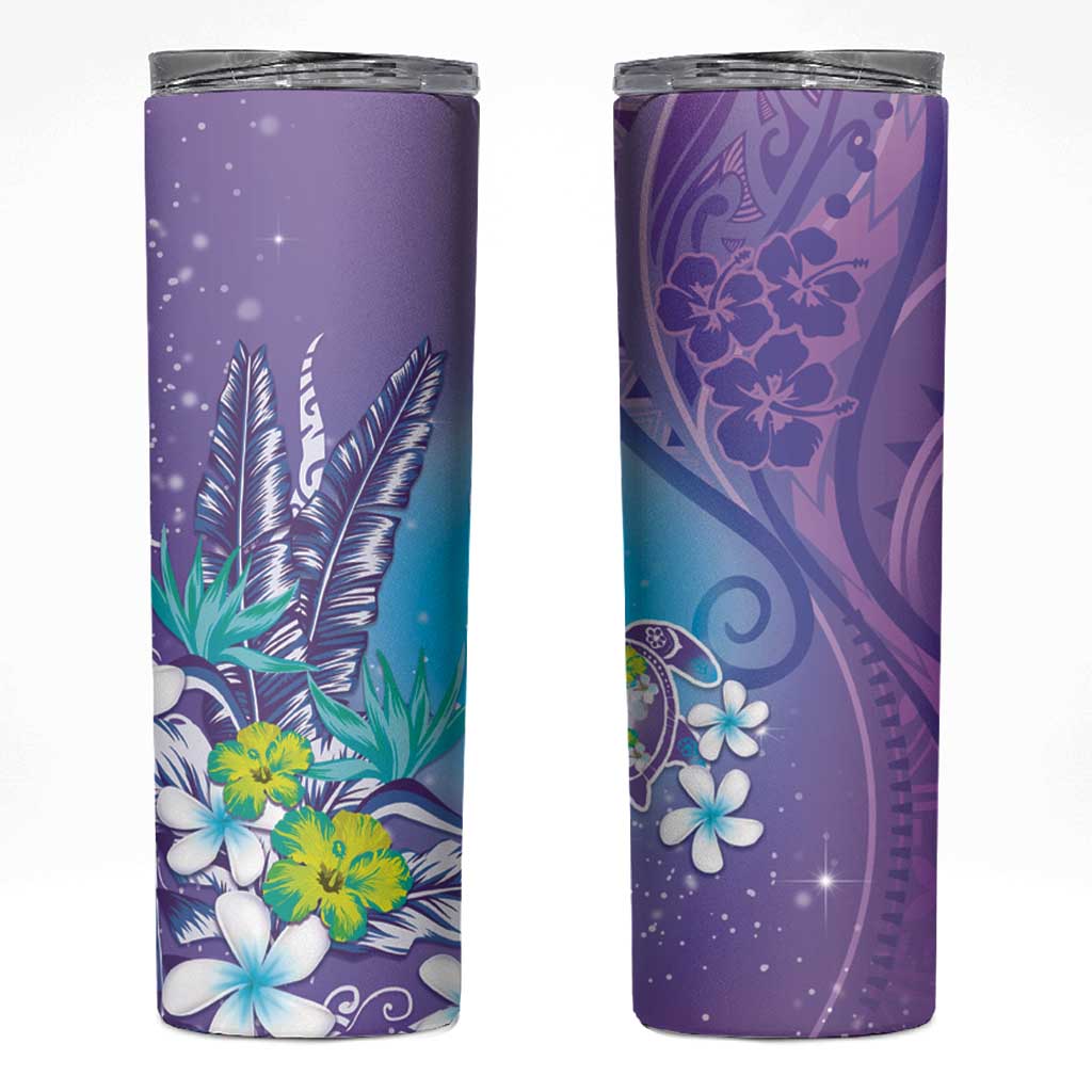 Hawaii Honu Skinny Tumbler Tropical Flowers Purple Gradient