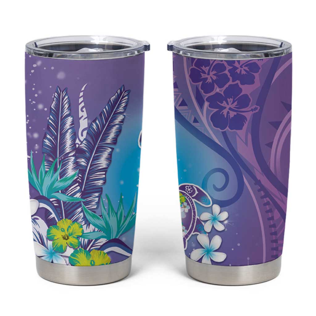 Hawaii Honu Tumbler Cup Tropical Flowers Purple Gradient