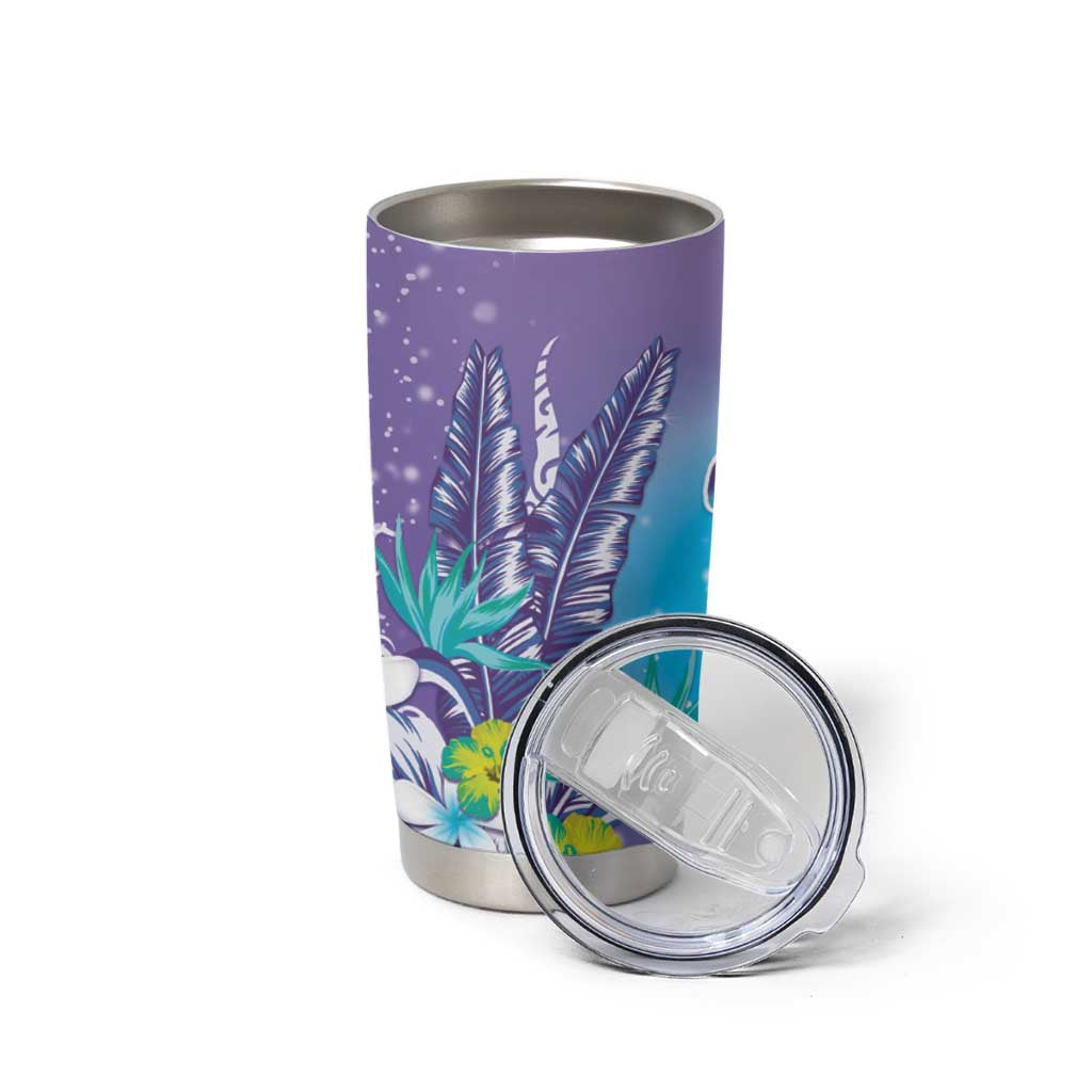 Hawaii Honu Tumbler Cup Tropical Flowers Purple Gradient