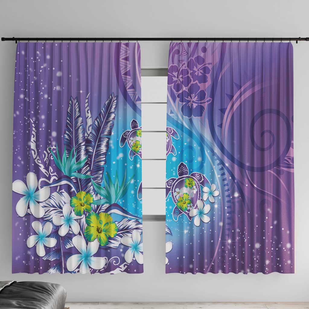 Hawaii Honu Window Curtain Tropical Flowers Purple Gradient