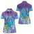 Hawaii Honu Women Polo Shirt Tropical Flowers Purple Gradient