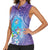 Hawaii Honu Women Sleeveless Polo Shirt Tropical Flowers Purple Gradient