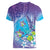 Hawaii Honu Women V-Neck T-Shirt Tropical Flowers Purple Gradient