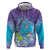 Hawaii Honu Zip Hoodie Tropical Flowers Purple Gradient