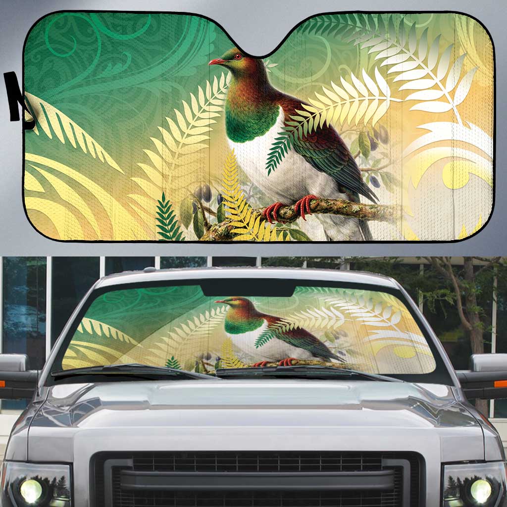 New Zealand Pigeon Kereru Auto Sun Shade Maori Fern Art Green Gradient - Polynesian Pride