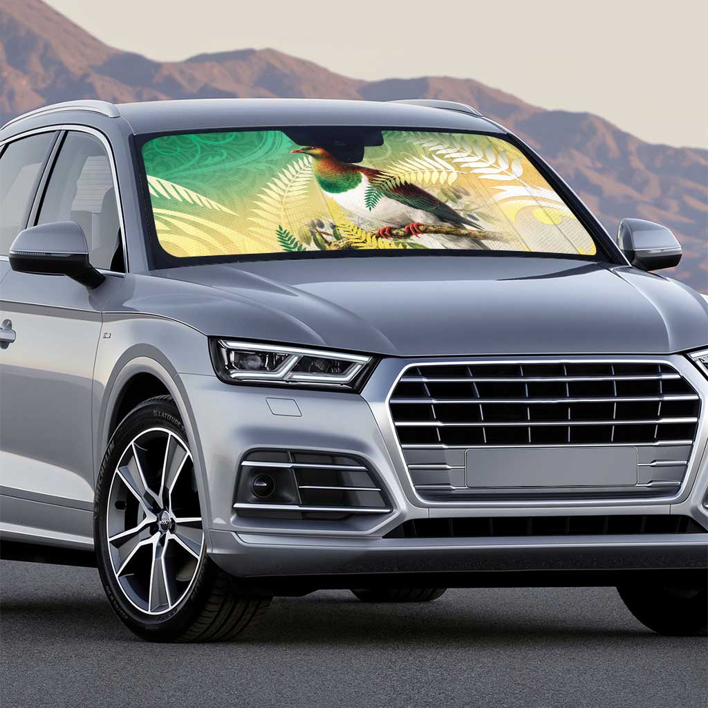 New Zealand Pigeon Kereru Auto Sun Shade Maori Fern Art Green Gradient - Polynesian Pride