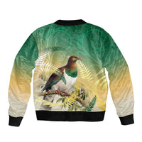 New Zealand Pigeon Kereru Bomber Jacket Maori Fern Art Green Gradient - Polynesian Pride