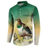 New Zealand Pigeon Kereru Button Sweatshirt Maori Fern Art Green Gradient - Polynesian Pride