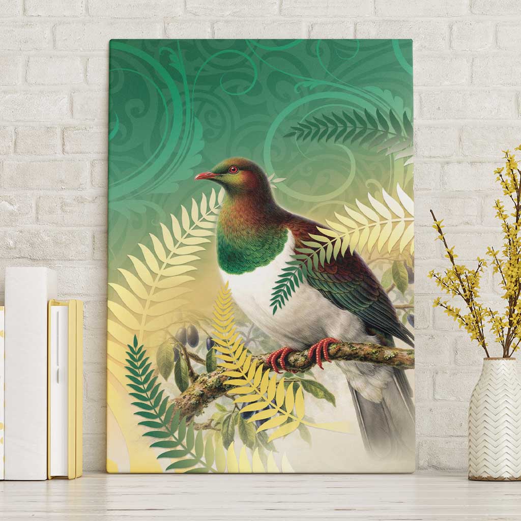 New Zealand Pigeon Kereru Canvas Wall Art Maori Fern Art Green Gradient - Polynesian Pride