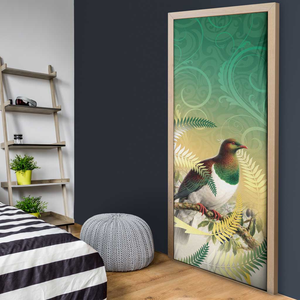 New Zealand Pigeon Kereru Door Cover Maori Fern Art Green Gradient LT05 - Polynesian Pride