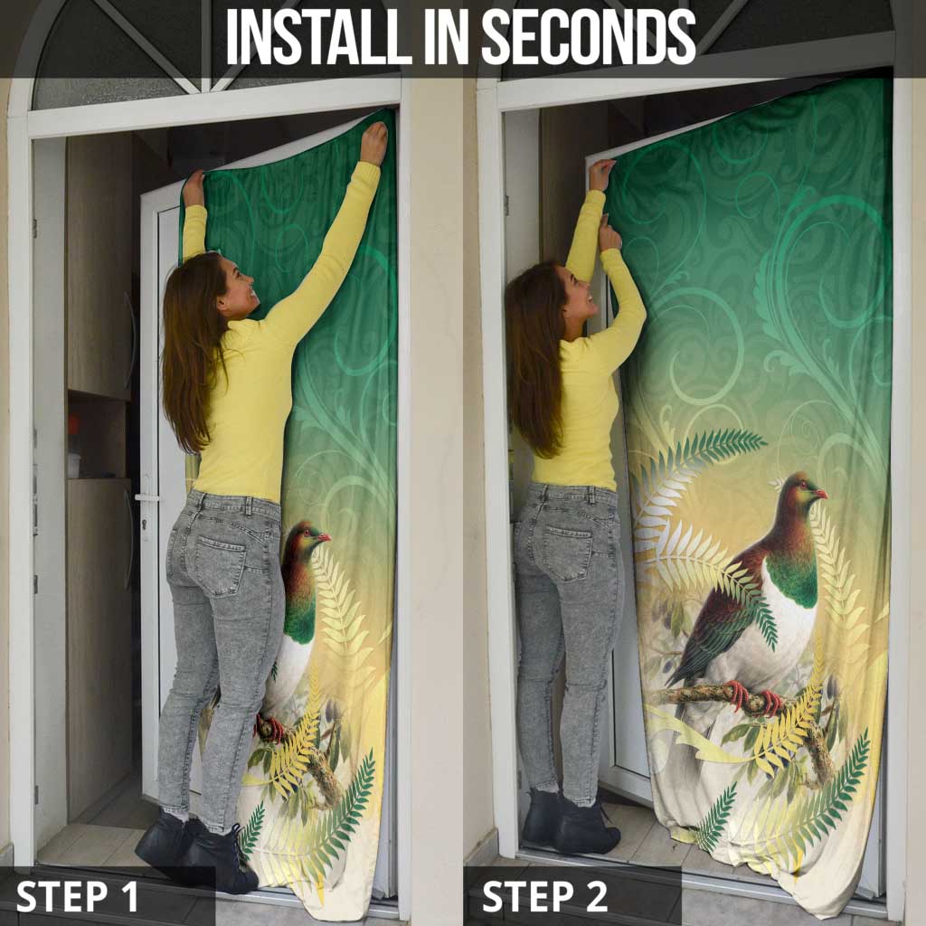 New Zealand Pigeon Kereru Door Cover Maori Fern Art Green Gradient LT05 - Polynesian Pride