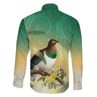 New Zealand Pigeon Kereru Family Matching Off Shoulder Maxi Dress and Hawaiian Shirt Maori Fern Art Green Gradient LT05 - Polynesian Pride