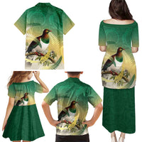 New Zealand Pigeon Kereru Family Matching Puletasi and Hawaiian Shirt Maori Fern Art Green Gradient LT05 - Polynesian Pride