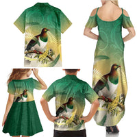 New Zealand Pigeon Kereru Family Matching Summer Maxi Dress and Hawaiian Shirt Maori Fern Art Green Gradient LT05 - Polynesian Pride