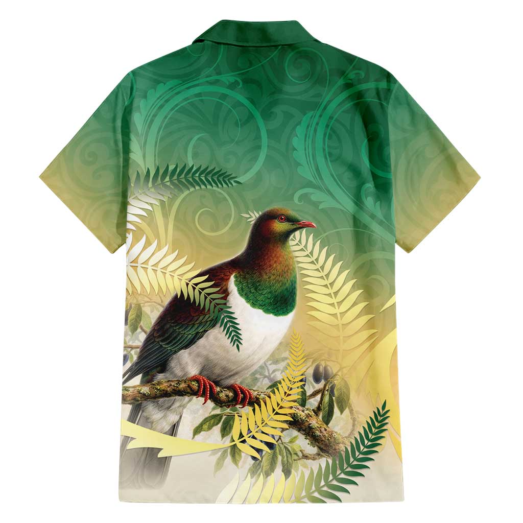 New Zealand Pigeon Kereru Family Matching Summer Maxi Dress and Hawaiian Shirt Maori Fern Art Green Gradient LT05 - Polynesian Pride