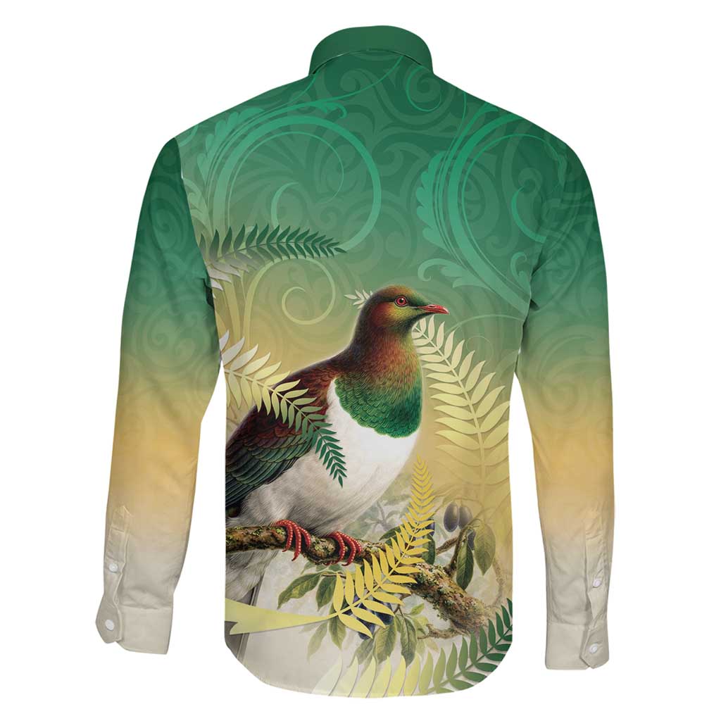 New Zealand Pigeon Kereru Family Matching Summer Maxi Dress and Hawaiian Shirt Maori Fern Art Green Gradient LT05 - Polynesian Pride