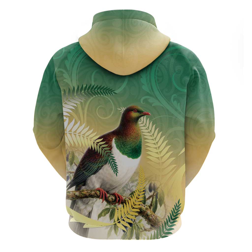 New Zealand Pigeon Kereru Hoodie Maori Fern Art Green Gradient LT05 - Polynesian Pride