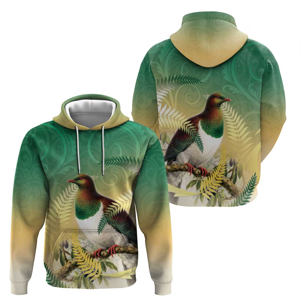 New Zealand Pigeon Kereru Hoodie Maori Fern Art Green Gradient LT05 - Polynesian Pride