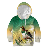New Zealand Pigeon Kereru Kid Hoodie Maori Fern Art Green Gradient LT05 Hoodie Green - Polynesian Pride