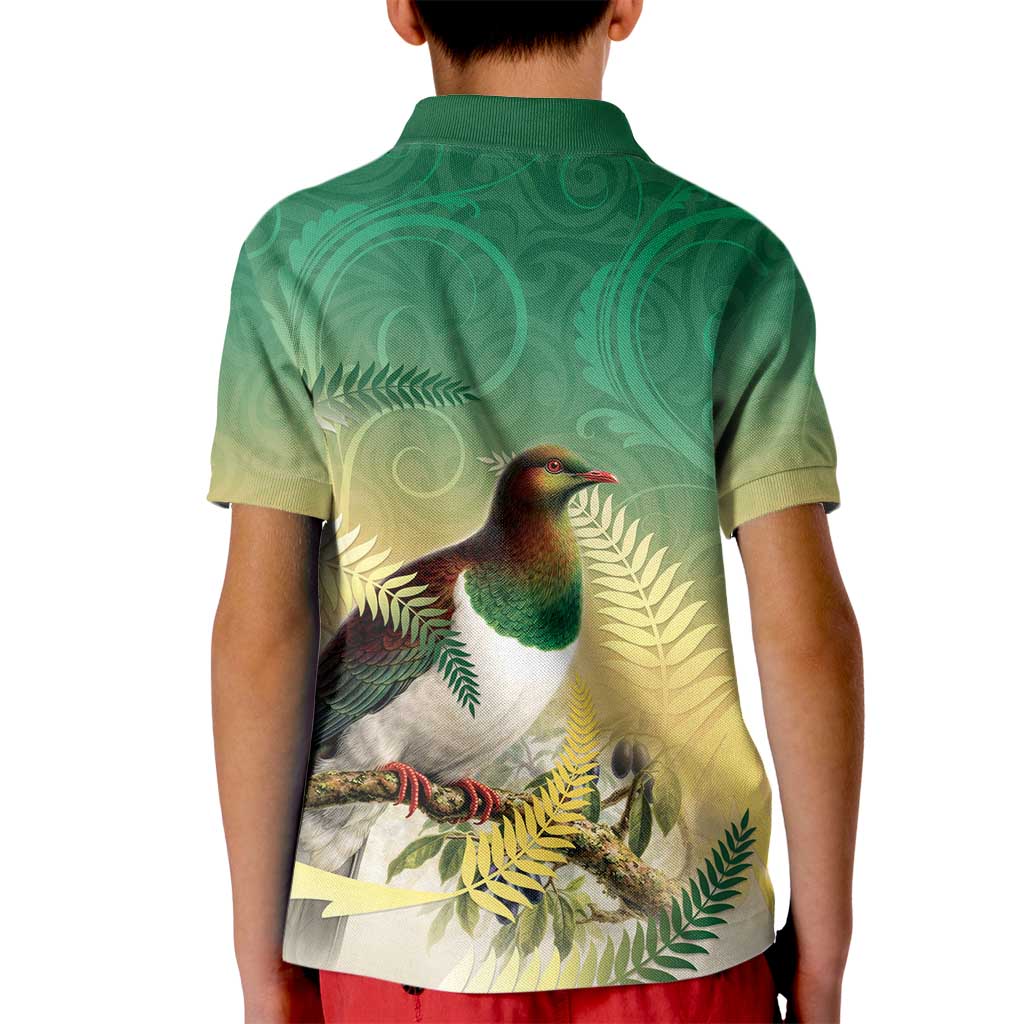 New Zealand Pigeon Kereru Kid Polo Shirt Maori Fern Art Green Gradient LT05 - Polynesian Pride