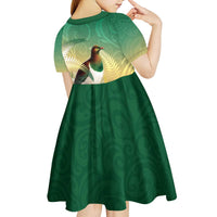 New Zealand Pigeon Kereru Kid Short Sleeve Dress Maori Fern Art Green Gradient LT05 - Polynesian Pride