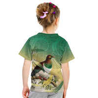 New Zealand Pigeon Kereru Kid T Shirt Maori Fern Art Green Gradient LT05 - Polynesian Pride